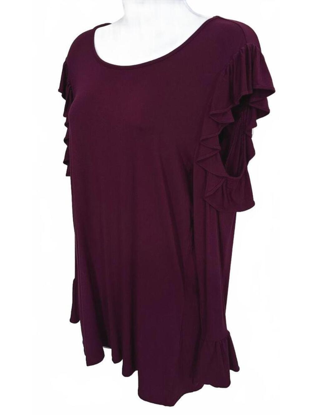 Karl Lagerfeld Paris Cold Shoulder Ruffle Long Sleeve Top Burgundy / Maroon Med